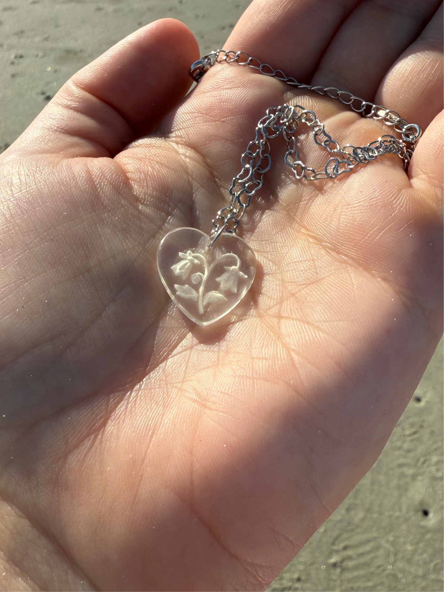 Etched Flower Heart Necklace