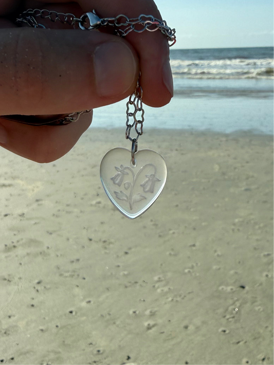 Etched Flower Heart Necklace